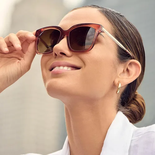 Vista 6 de DIFF Bella - Lentes de sol cuadrados de gran tamaño para mujer, protección polarizada UV400, azúcar moreno + degradado de bronce, Azúcar Moreno