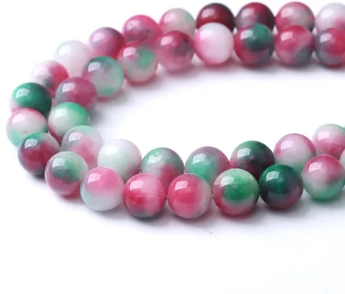Vista 4 de 36 piezas de cuentas sueltas de espacio de jade de epidoto verde y rojo natural de 10 mm, cuentas redondas para hacer joyas DIY, collares, pulseras
