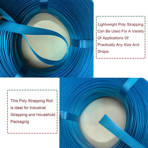 Vista 5 de Kit de flejado de bandas de embalaje de plástico, correas de polipropileno de 1/2 "x 500' y 100 hebillas, azul