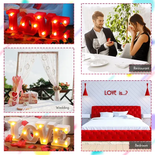 Vista 7 de Letrero de amor de San Valentín, funciona con pilas, con forma de amor, luz LED de plástico con 2000 hojas de flores falsas para el día de San