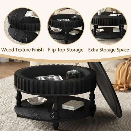 Vista 5 de TesNus Mesa auxiliar redonda de 31.5 pulgadas con almacenamiento, mesa de centro de madera moderna para sala de estar, mesa central pequeña