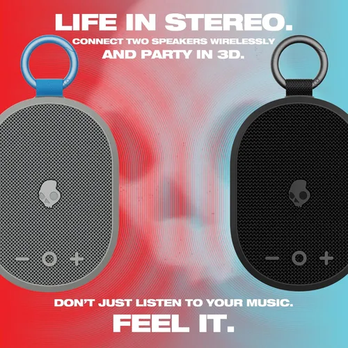 Vista 6 de Skullcandy Kilo - Altavoz Bluetooth inalámbrico - IPX7 Mini altavoz Bluetooth impermeable con batería de 24 horas, radiador pasivo de encendido Gris