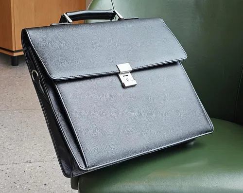 Vista 7 de Mens Leather Briefcases Office Attorney Student Attache Case Messenger Bag wPadded Compartment,Black
