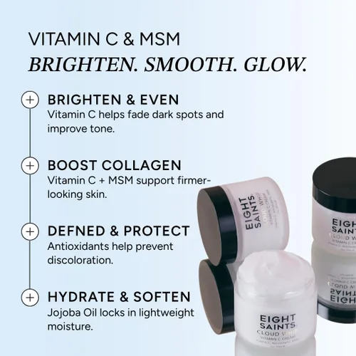 Vista 5 de Eight Saints Skincare Cloud Whip Crema Hidratante Facial con Vitamina C Crema de Día, Crema Facial Natural y Orgánica para Mujeres, Crema