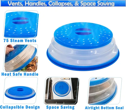Vista 2 de Cubierta protectora contra salpicaduras de microondas, tapa plegable para protección de alimentos y fácil almacenamiento, sin BPA, apta