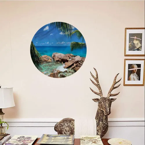 Vista 4 de Placa de exhibición de cerámica, placa decorativa colgante de cerámica turquesa, Palm Tree Coastline, 7 pulgadas, placa de cerámica personalizada