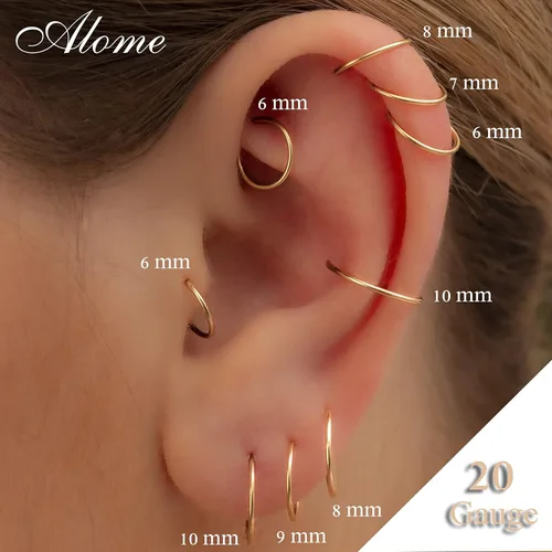 Vista 3 de Aretes de aro de oro de plata – Aretes de aro para mujer, dos piezas de aros de plata fina rellenos de oro, aro de hélice, anillo de tragus, aro