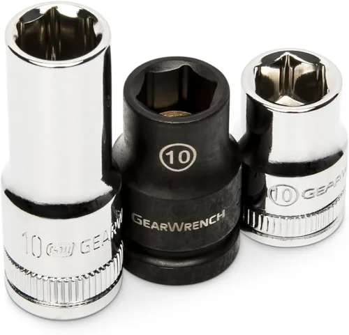 Vista 3 de GEARWRENCH Juego de 10 piezas de llaves de vaso de 1/4" y 3/8", de 6 puntas, tamaño único, 10 mm - 80319