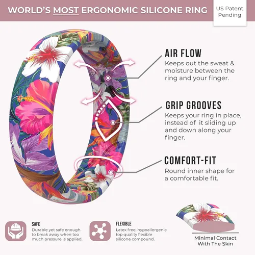 Vista 4 de ThunderFit - Anillos de boda de silicona para mujeres, diseño impreso transpirable de goma para compromiso de 5.5mm de ancho y 1.8mm de grosor - 1