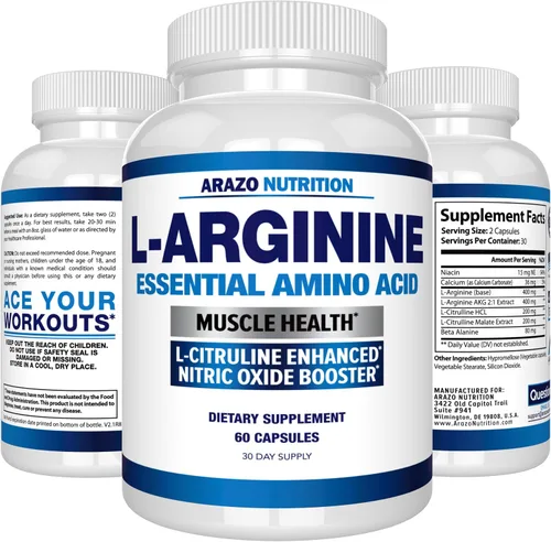Vista 4 de Arazo Nutrition Arginina L de alta calidad, refuerzo de óxido nítrico de 1340 mg con L-citrulina y aminoácidos esenciales para ganancia cardíaca