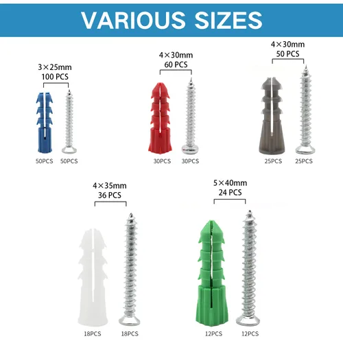Vista 2 de Kit de anclajes y tornillos para paneles de yeso, 142 piezas, anclajes de pared y tornillos para paneles de yeso, incluye 5 tamaños diferentes