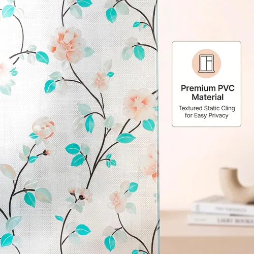 Vista 3 de Película decorativa para ventana, diseño de flores, película de privacidad de vidrio de adherencia estática para puerta, tintes de ventana