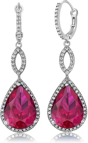 Vista 7 de Gem Stone King Pendientes largos de plata de ley 925 para mujer, diseño de lágrima para boda