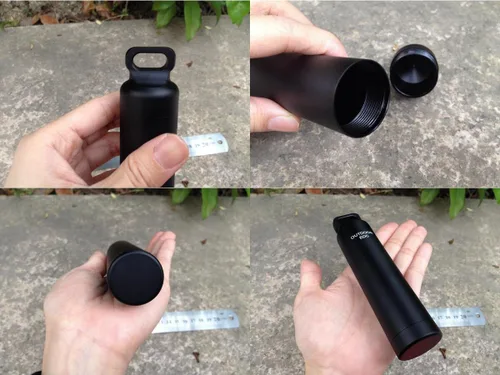 Vista 2 de Negro CNC mecanizado de aluminio EDC supervivencia impermeable cápsula sello botella titular caso contenedor supervivencia EDC herramienta