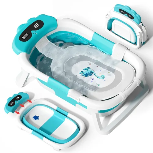 Vista 14 de AVIDOR Bañera de bebé 2 en 1 con soporte para recién nacidos y bebés, bañera plegable para bebés, regalos de baby shower para nuevos padres, gris