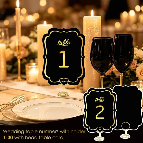 Vista 3 de Tarjetas de números de mesa del 1 al 30 números de mesa de boda azules con soporte, soportes de números de mesa, letreros de mesa de boda a granel