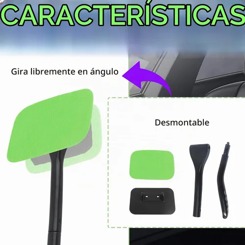 Vista 3 de Kit de herramienta limpiador de ventanas de coche OFBAND, limpiador de parabrisas de microfibra para interior con 4 piezas de cubierta de tela suave