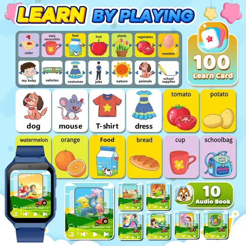 Vista 6 de Reloj inteligente para niños de 6 a 12 años, juguetes con 26 juegos, reproductor de música, pantalla táctil HD de 1.69 pulgadas, cámara de video