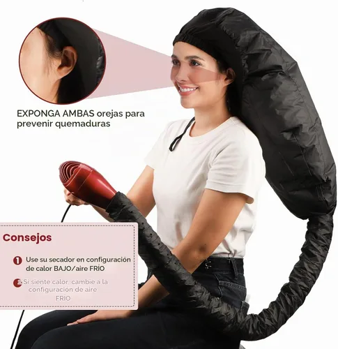 Vista 2 de Segbeauty - Accesorio para secador de pelo con capucha, extra grande, ajustable, con correa elástica para el cuidado del cabello rizado natural Negro