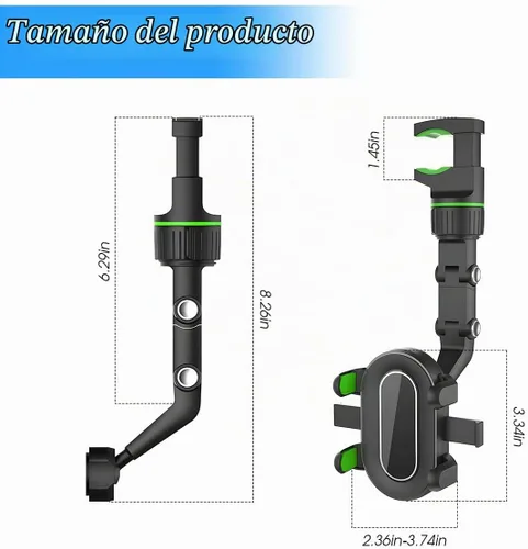 Vista 2 de Soporte de teléfono para espejo retrovisor, soporte de teléfono giratorio y retráctil de 360°, soporte multifuncional para espejo retrovisor