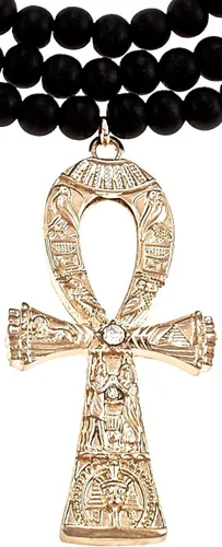 Vista 2 de Ankh con diamantes de imitación grandes cuentas de madera de color dorado en collar de 36.0 in