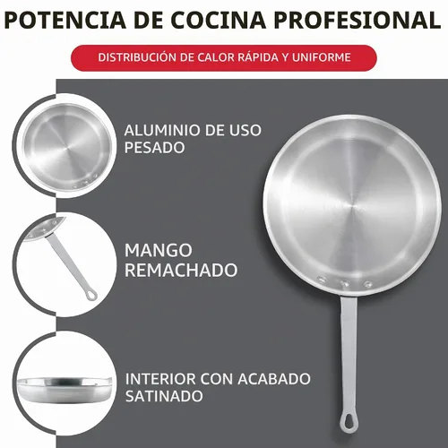 Vista 5 de Sartén Winco de aluminio de 10 pulgadas, acabado satinado