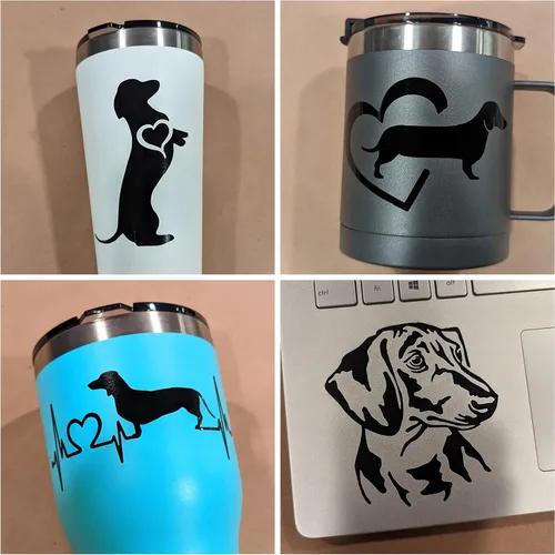 Vista 2 de Paquete de 4 calcomanías de perro salchicha: mendicidad de perro salchicha, latido del corazón de perro Weiner, corazón de perro salchicha, Negro