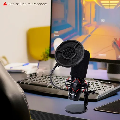 Vista 6 de SUNMON Filtro de micrófono con cubierta de espuma Windsrceen, compatible con HyperX QuadCast, pantalla Wind Pop de 6 capas con brazo estabilizador