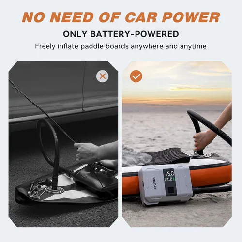 Vista 5 de CYCPLUS Bomba de paddleboard recargable de 20 PSI, inflado rápido inteligente de doble etapa, función de desinflado, apagado automático y pantalla
