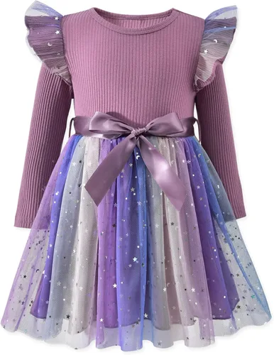 Vista 12 de Vestido de tul de manga larga para niña pequeña de 1 a 5 años Negro