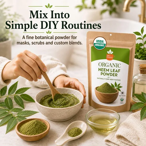 Vista 5 de SPICY ORGANIC Polvo de neem – 16 onzas – Certificado USDA orgánico – Sin OMG – Polvo de hojas de neem secas frescas para cabello y piel saludables