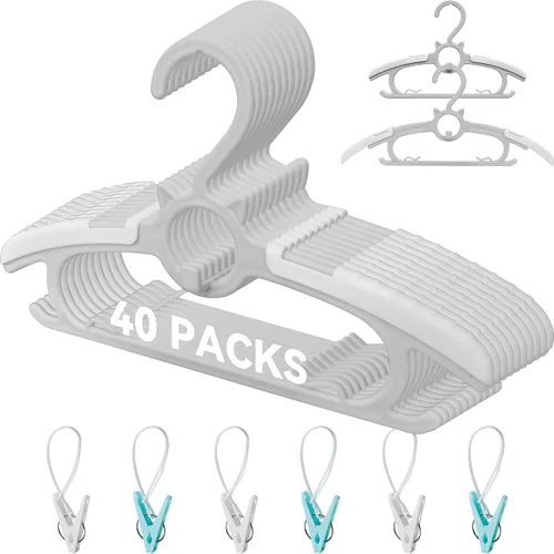 Vista 7 de 40 piezas de perchas extensibles para guardería de bebé, perchas para niños pequeños ajustables y antideslizantes para ropa de bebé, percha