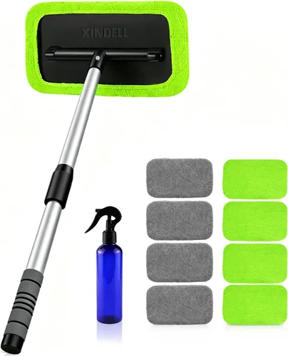Vista 10 de XINDELL Herramienta de limpieza de parabrisas para automóvil, limpiador de ventanas con mango extensible con almohadillas de microfibra