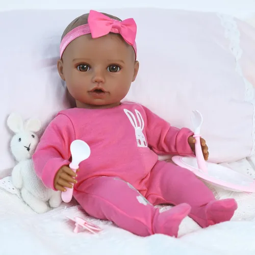 Vista 9 de SCOM Muñecas de bebé niña negra - Muñeca de bebé de cuerpo suave realista de 16 pulgadas, lindas muñecas de bebé de la vida real con ropa
