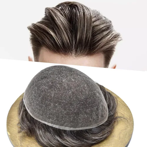 Vista 39 de Completo suizo encaje tupé para hombres pieza de pelo real sistema de reemplazo de cabello humano para hombres Toupee Hairpieces para hombres 7x9