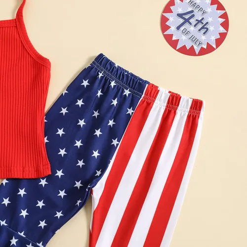 Vista 6 de Noubeau Traje de 4 de julio para niña pequeña, camiseta de manga corta, pantalones de campana con bandera americana, ropa de verano