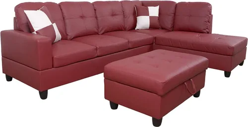 Vista 6 de Otomana de almacenamiento de cuero regenerado 37 x 24.5 x 16.5 pulgadas de alto para apartamento, casa, sala de estar, oficina (negro, otomano)