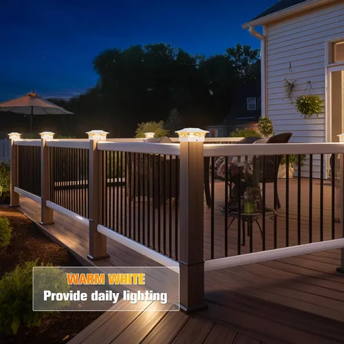 Vista 4 de VOLISUN Luz Solar para Poste Impermeable al Aire Libre: Cambio de Color RGB - Luces Intermitentes de Tapa Solar para Cerca 4 Unidades Blancas