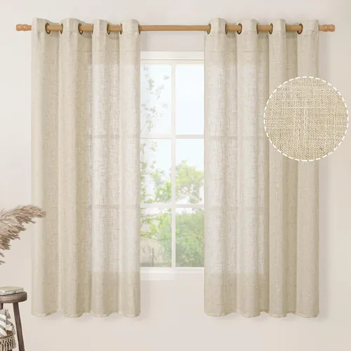 Vista 78 de LAMIT Cortinas de lino marrón caramelo para sala de estar, 84 pulgadas, de lino sintético, texturizado, filtrante de luz, paneles de privacidad