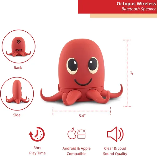 Vista 2 de Altavoz Inalámbrico Bluetooth Pulpo - Altavoz Bluetooth para Niños - Altavoz Bluetooth Portátil en Muchos Diseños Divertidos - Compatible