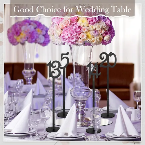 Vista 2 de Yulejo - 20 números de mesa para boda con soporte, 1-20, color negro Números de asiento de madera con base redonda, ideal para bodas, recepciones