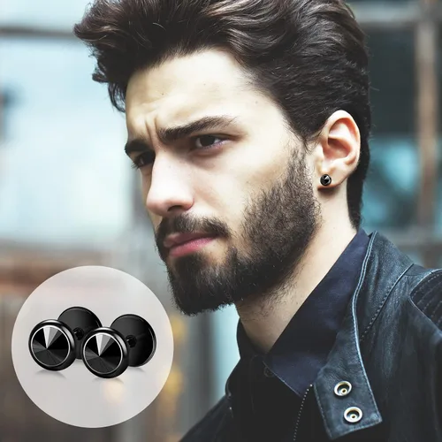 Vista 5 de ONESING 12 pares de aretes falsos de calibre para hombres, acero inoxidable, aretes de aro para hombres, aretes redondos, con calibres falsos