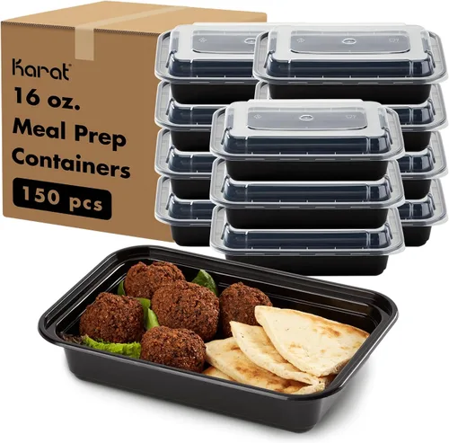 Vista 13 de Karat Contenedores de preparación de comidas [12 oz - 150 unidades] Contenedores reutilizables y desechables para llevar con tapas - Cajas Bento