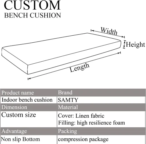 Vista 2 de SAMTY Cojín de asiento de banco de tamaño personalizado Cojín de banco de cocina antideslizante Cojín de asiento de ventana trapezoidal de la bahía