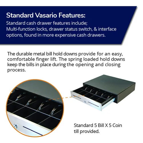 Vista 6 de APG Cajón electrónico de punto de venta estándar de 19 pulgadas Serie Vasario VBS320-BL1915 Compatible con impresora Lasta de plástico con 5