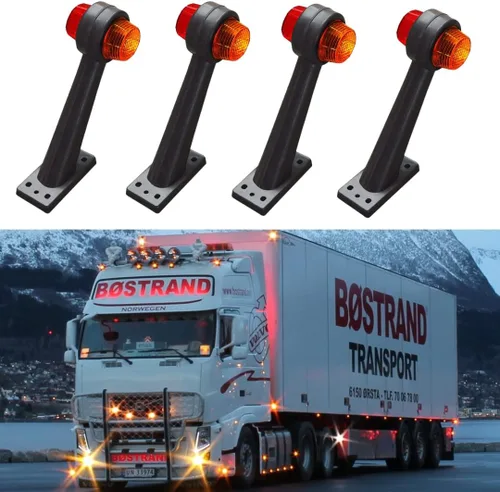 Vista 2 de Luces de marcador laterales de remolque, 4 marcadores laterales de goma, luz roja/ámbar, lámpara de contorno de 12 V para camión, caravana, Kenworth