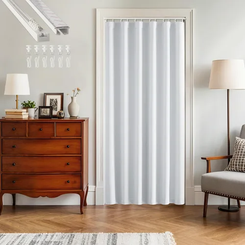 Vista 22 de RYB HOME Cortina de puerta con guía de techo, cortinas opacas de privacidad para puerta francesa, dormitorio, sala de estar, ventana de bahía