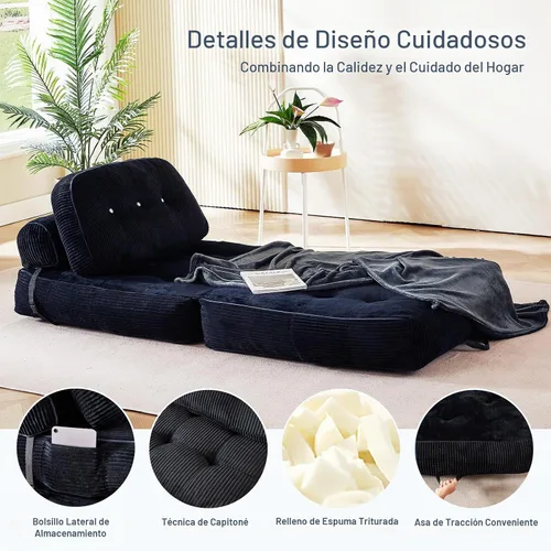 Vista 4 de Sofá cama plegable tipo futón, sin montaje, negro 3 Negro paquete de 3