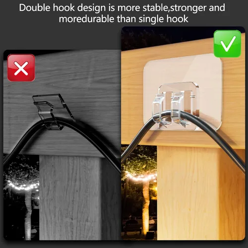 Vista 3 de Ganchos para Luces de Cadena para Exteriores - Paquete de 100 con Tiras Adhesivas - Sin Daños, Sin Herramientas, Sin Agujeros, Impermeables