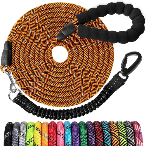Vista 15 de Correa de perro de cuerda de 3 pies: correa resistente con gancho giratorio bloqueable, hilos reflectantes, bungee y asa acolchada - Correa